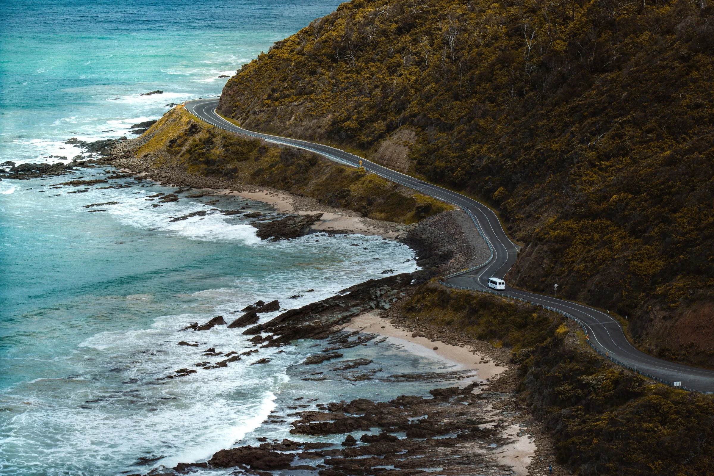 Coastal road and ocean near Lorne, Victoria